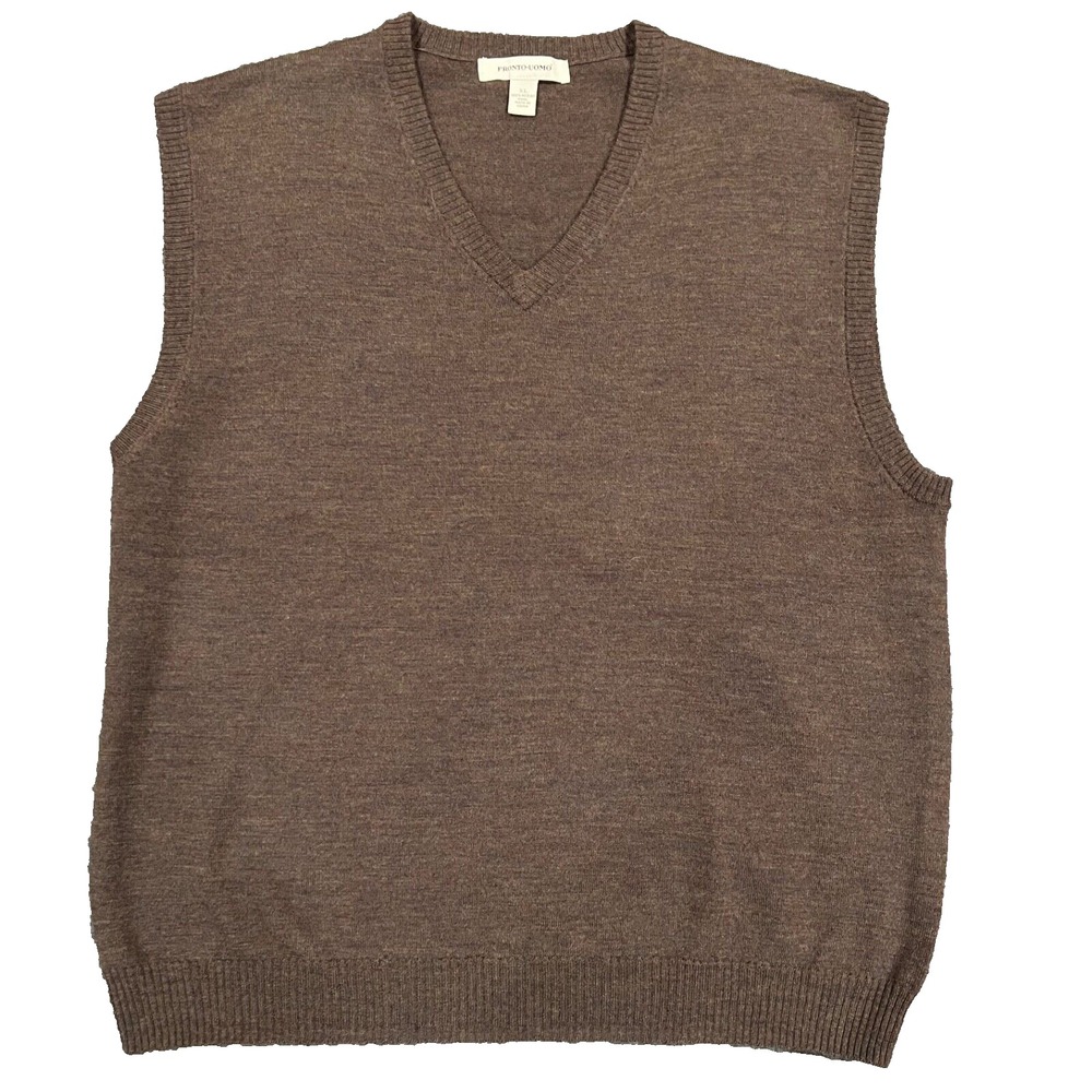 Pronto Uomo Sweater‎ Vest Mens XL Brown 100% Merino Wool Pullover